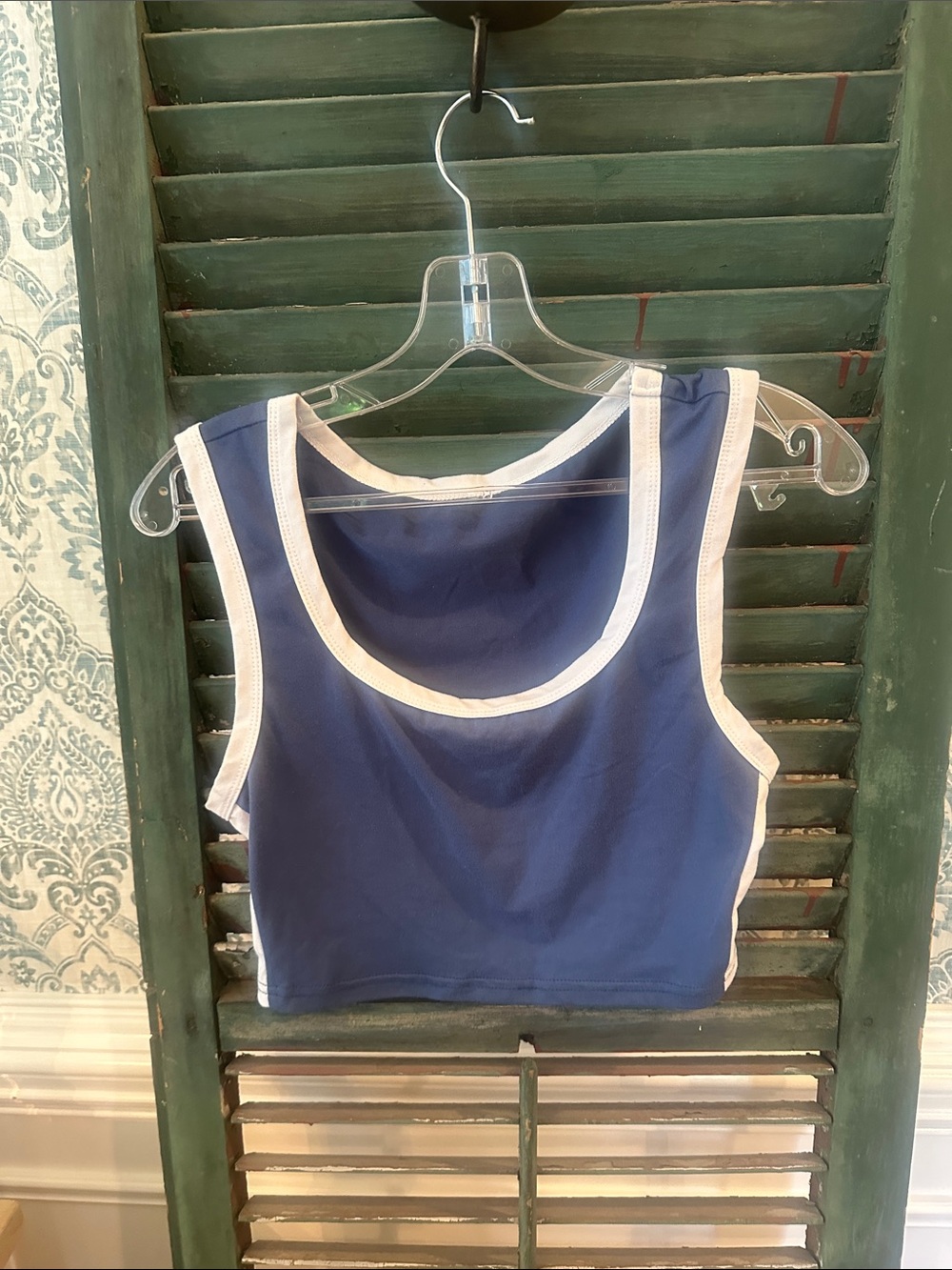 SHEIN Navy Blue Crop Tank with White Trim